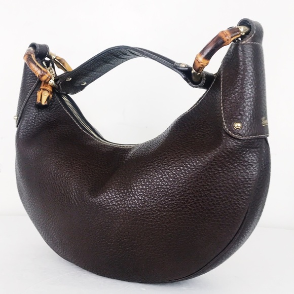 Gucci Brown Pebbled Leather Medium Bamboo Hobo Bag - Picture 4 of 8